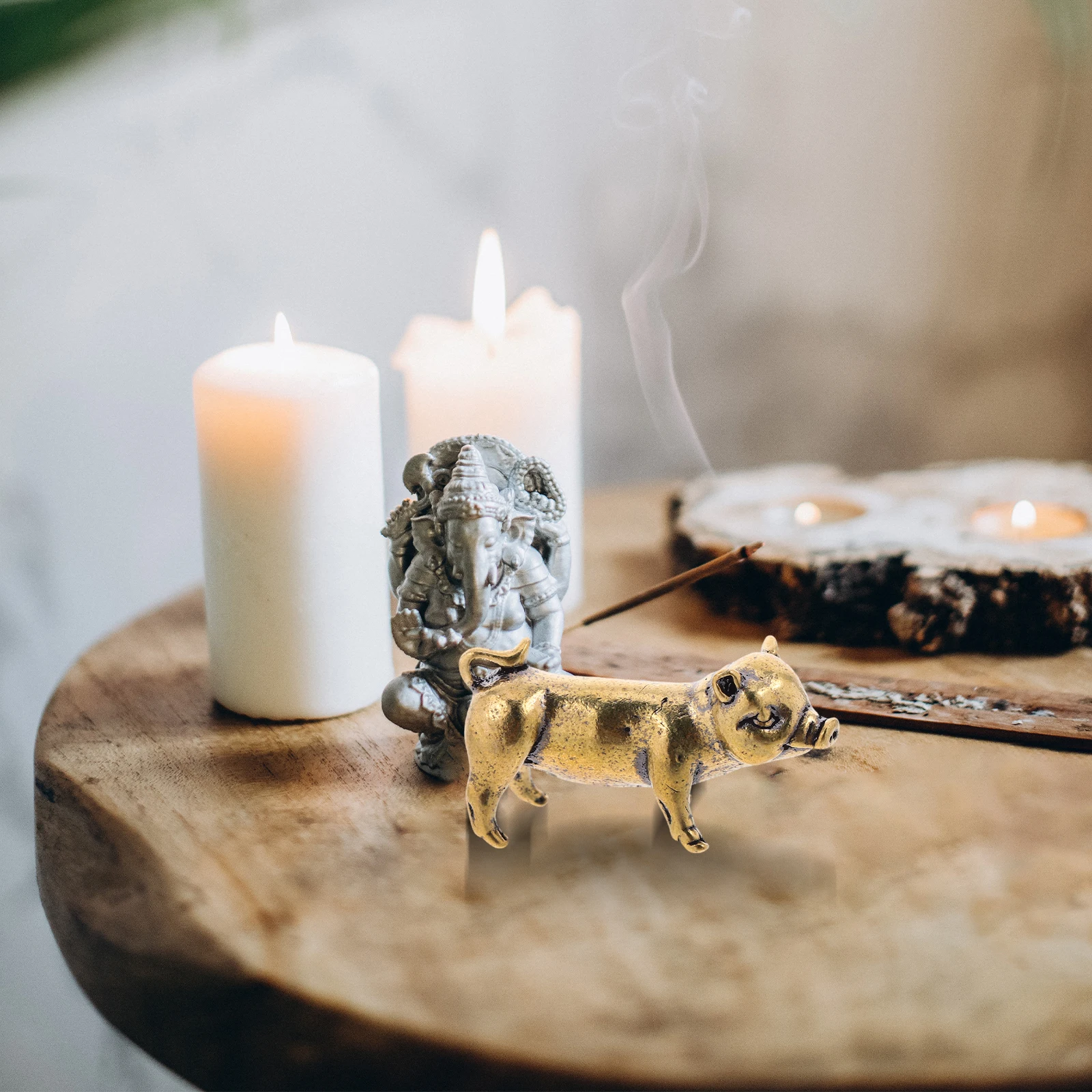 

Keychain Pendant Office Desk Decor Year The Pig Decorations Ring Miniature Golden Brass for Boyfriend