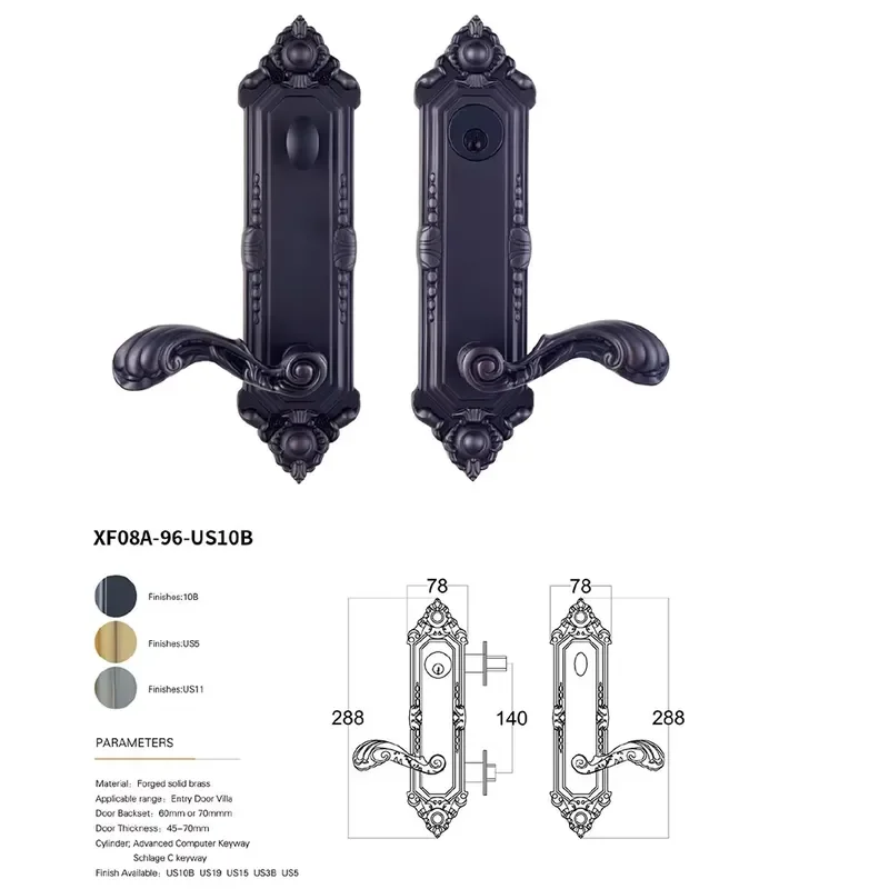 Luxury French Style Gold Brass Door Lock Silent Split Design Bedroom Handle Household Hardware Wholesale High Quality Durable