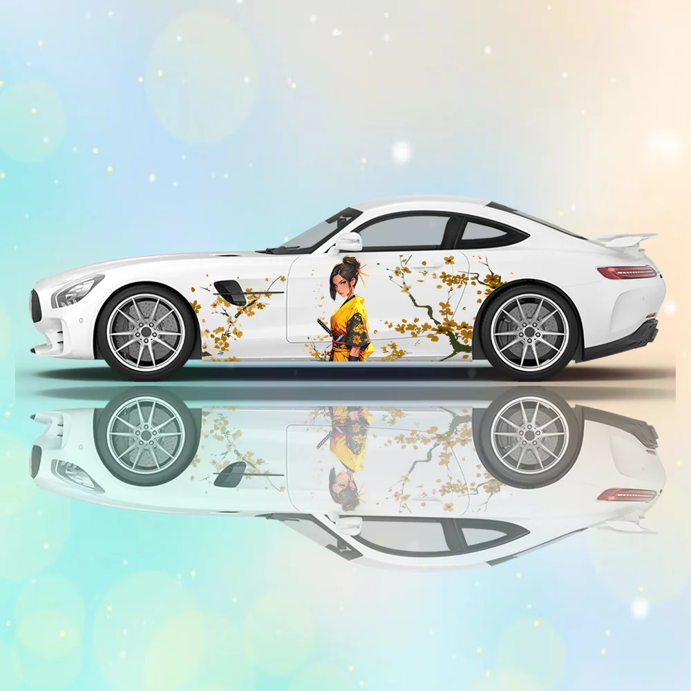 Japanese Woman and Kimono Car Vinyl Wraps Decal Self-adhesive PVC Sticker Suitable for Trucks SUV Decoration Auto Accessories
