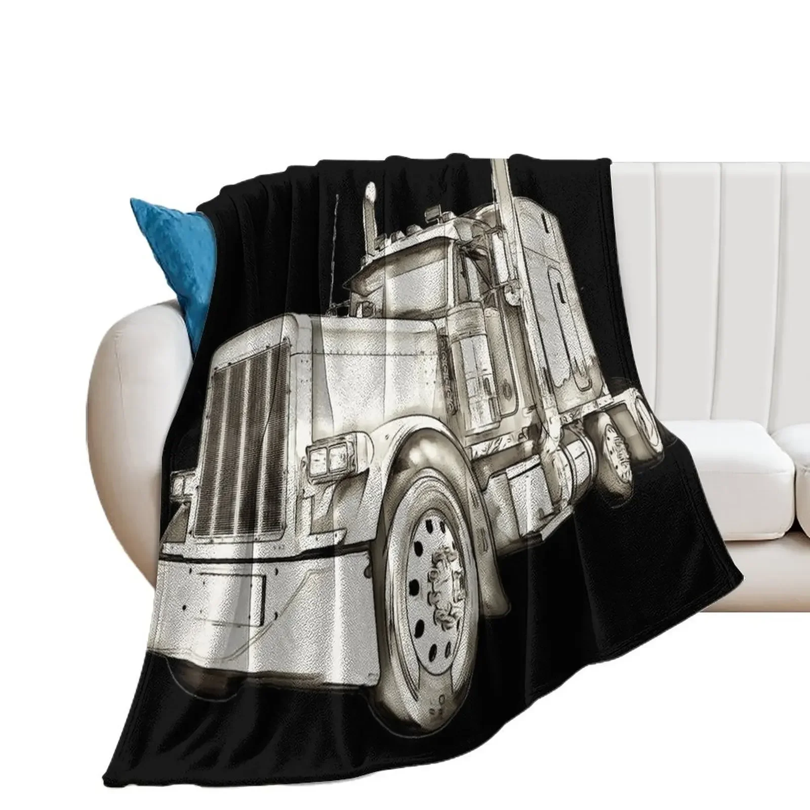 Big American truck or lorry a big rig cartoon artwork Throw Blanket Luxury Brand Plush Blankets