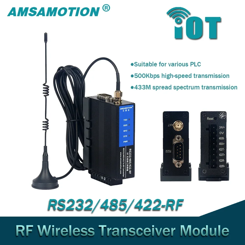 RF wireless transceiver module AMSAMOTION RS232/485/422-RF 433Mhz high-speed communication remote download