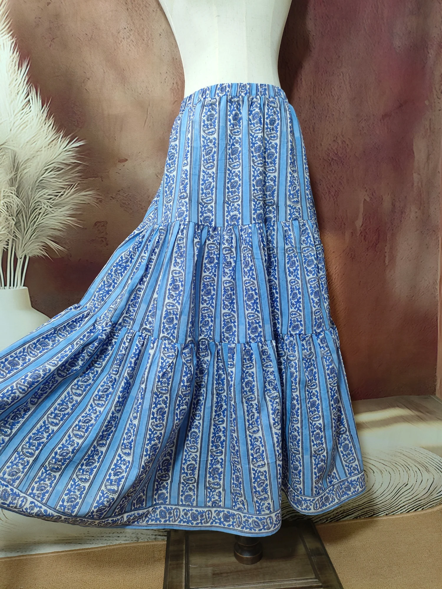 

Индийская юбка с блочным принтом из 100% хлопка в стиле бохо для женщин, летняя, с цветочным узором, на подкладке, для отпуска, А-силуэт, длинная