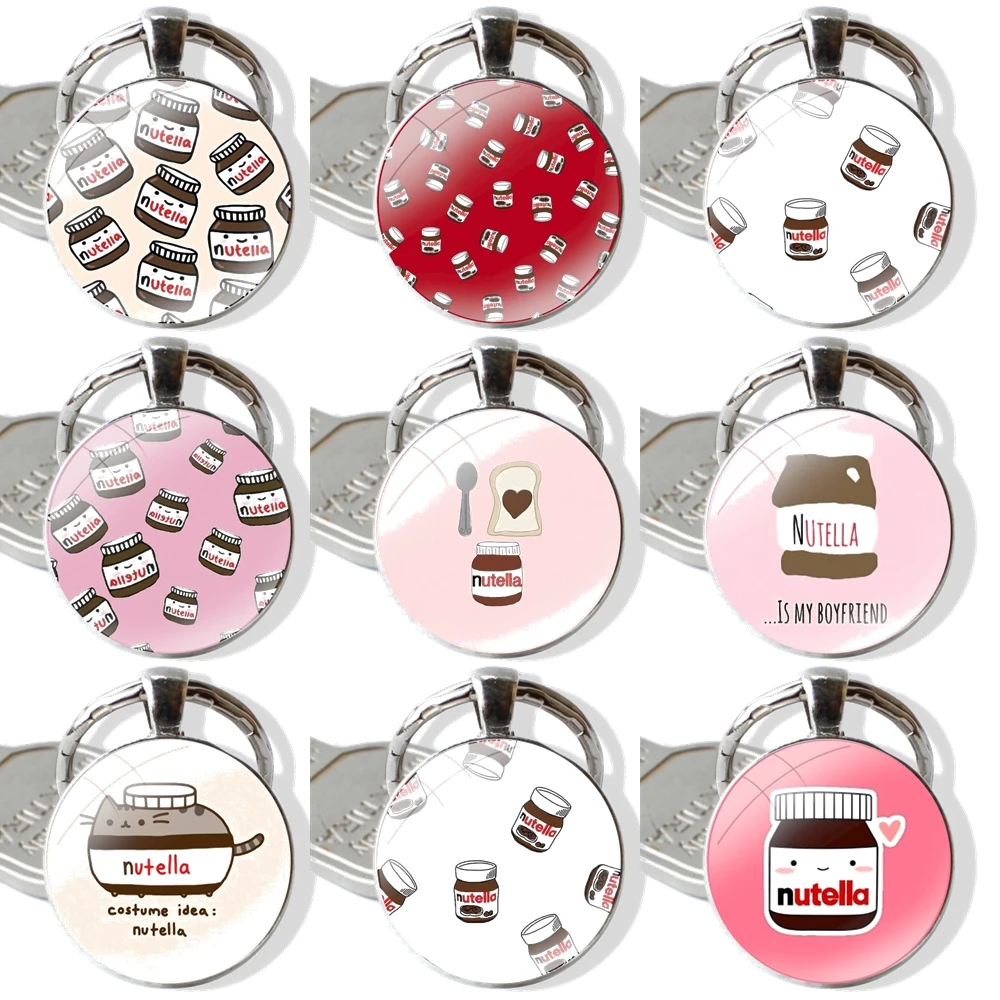 Nutella Keychain Glass Cabochon Metal Pendant Classic Men's Women's Keyring