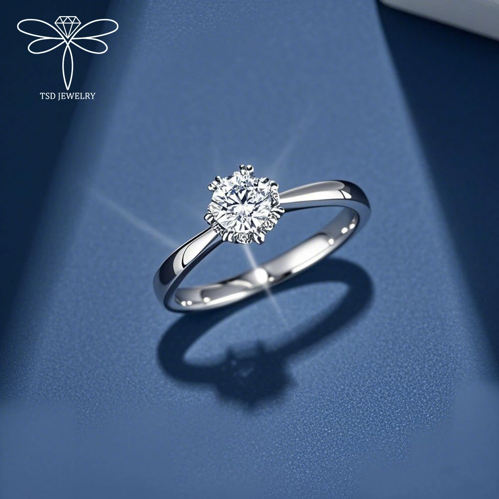 

Original 100% 925 Sterling Silver D Color Moissanite Engagement Rings Solitaire 1 Carat Sparkling Diamond Women Fine Jewelry