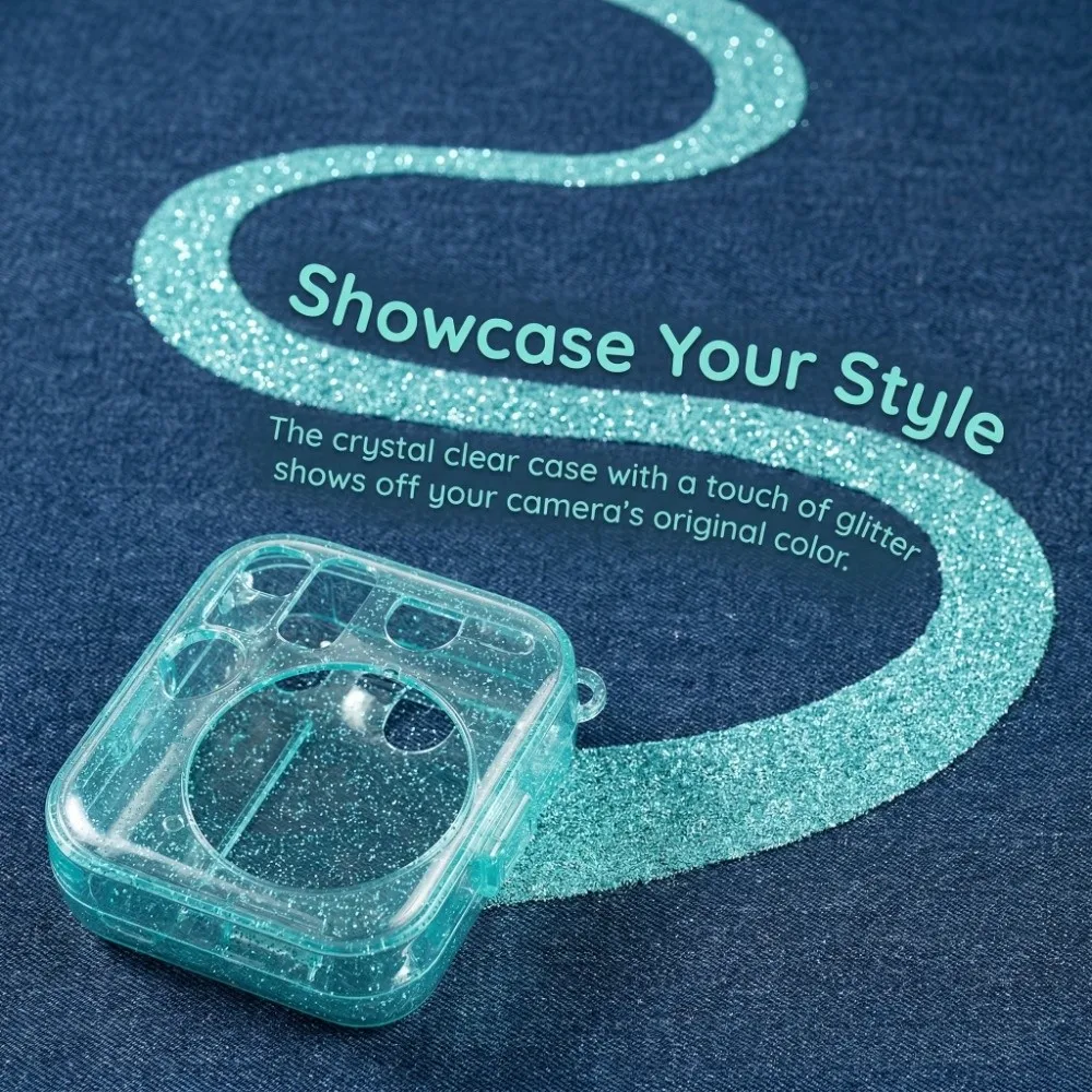Translucent Glitter Instant Camera Case 3 in 1 Adjustable Strap Protective Cover Shockproof for Fujifilm Instax Mini 13