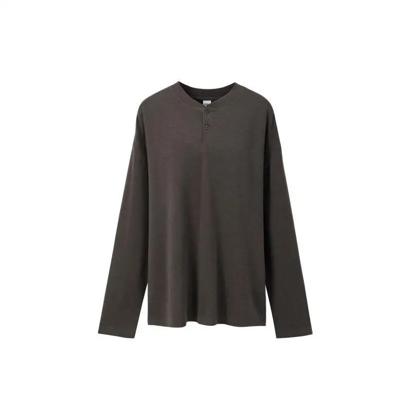 Old Money Style Wool Air‑Padded Long‑Sleeve Outfit 2026 Autumn Premiere Retro Solid‑Tone Henley Neck Shirt Unisex Everyday