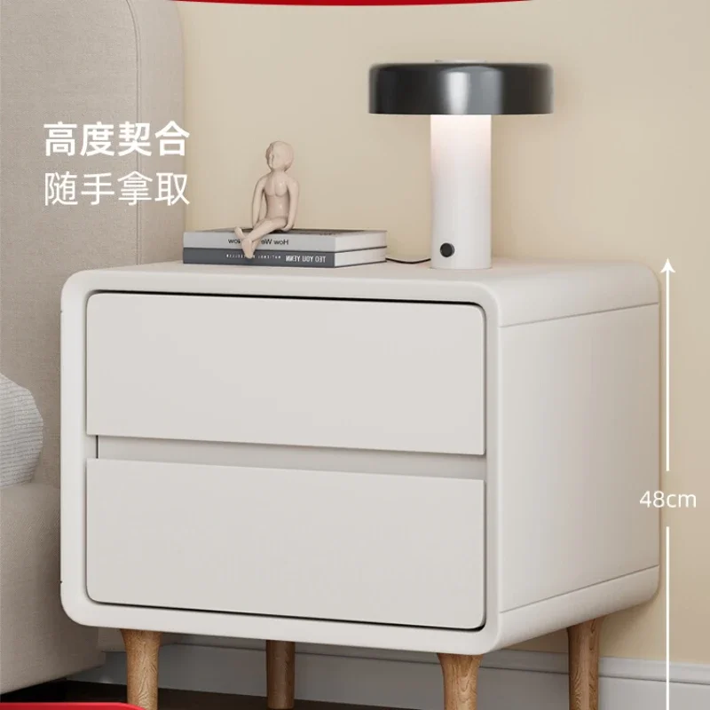 New Cream Style Home Bedroom Solid Wood Baking Paint Bedside Cabinet Modern, Simple, Luxury, and Luxury Bedside Storage Cabinet