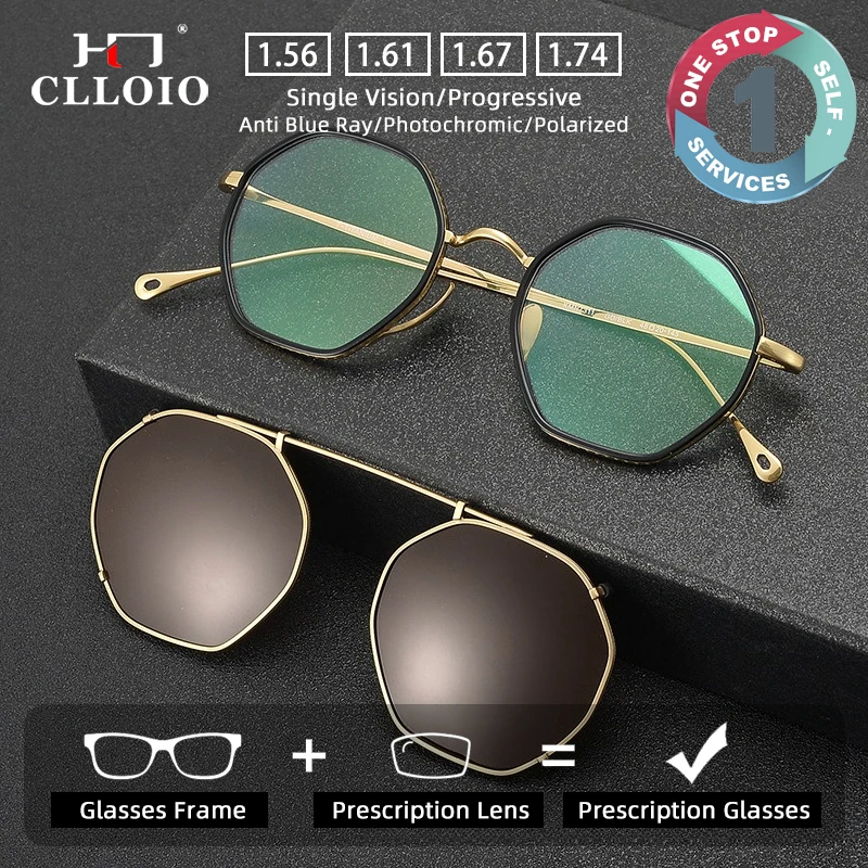 CLLOIO Fashion 2-in-1 Handmade Sunglasses Detachable UV resistant Polarizing Glasses Prescription Customized Progressive Glasses