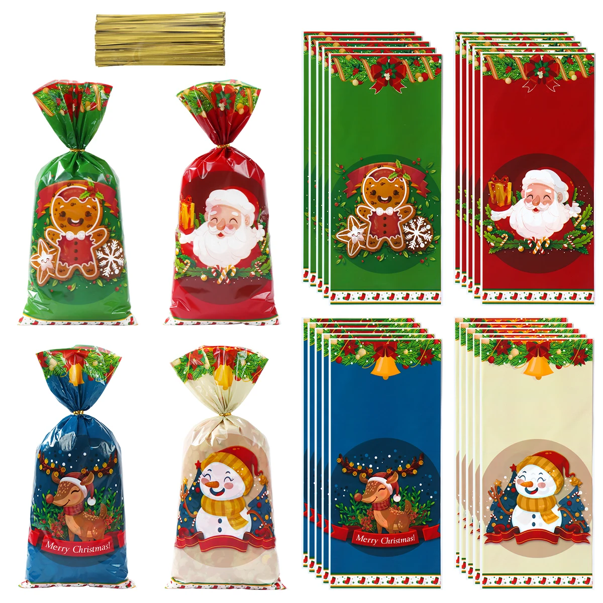 25/50/100pcs Christmas Candy Bags With Rope Cookie Biscuit Package Christmas Decoration 2024 Gift Bag for Kids Party Supplies