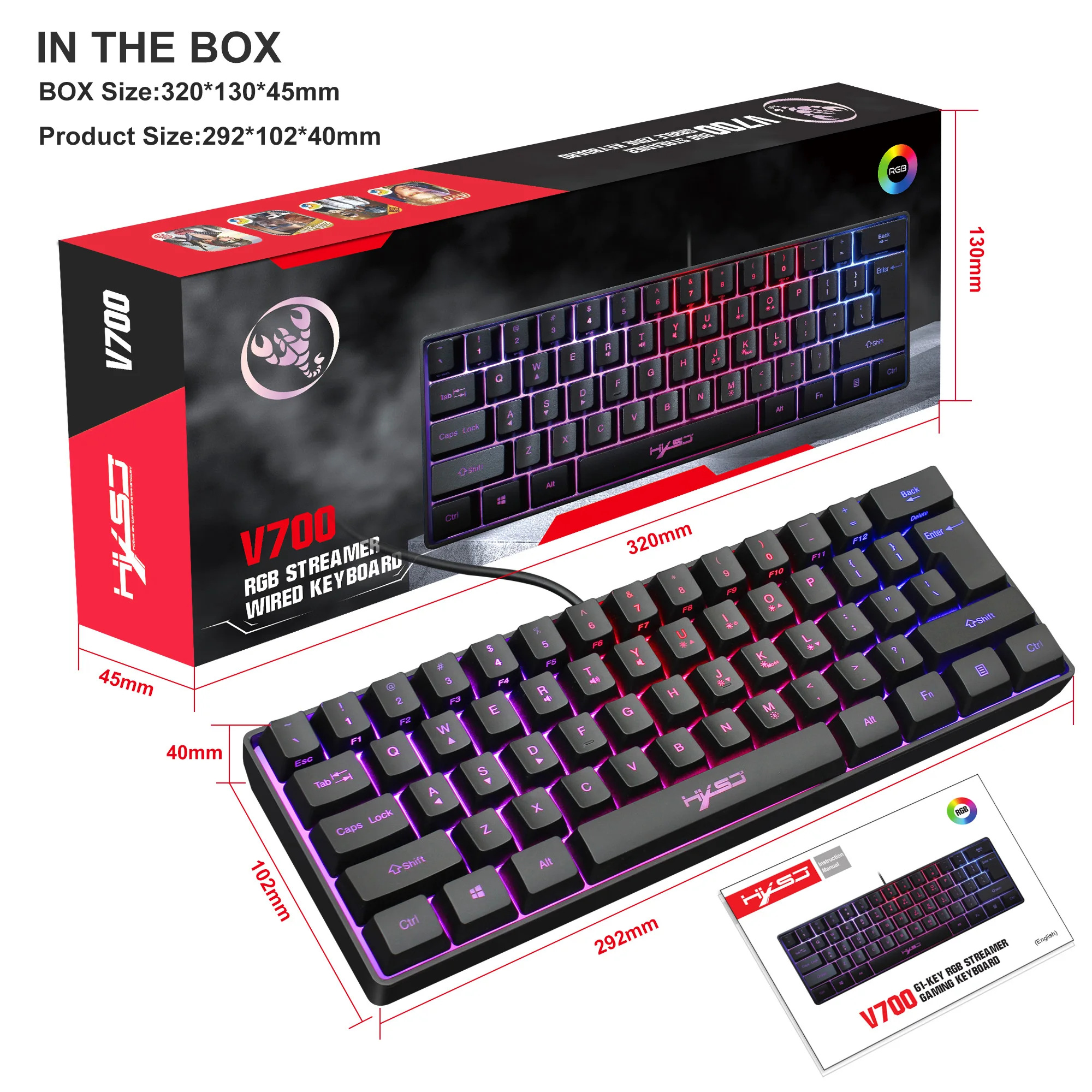 Spot V70061 Key Membrane Keyboard Can Be Switched, and the Light RGB Can Be Adjusted