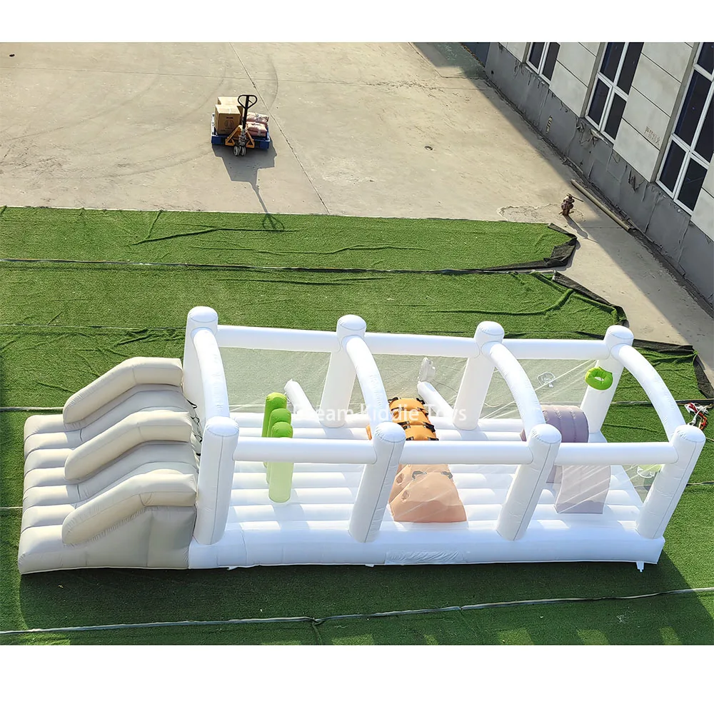 Inflatable Obstacle Course for Kid Jumper Castle Amusement Park White Bounce House Children Obstacle Course Slide Game for Party