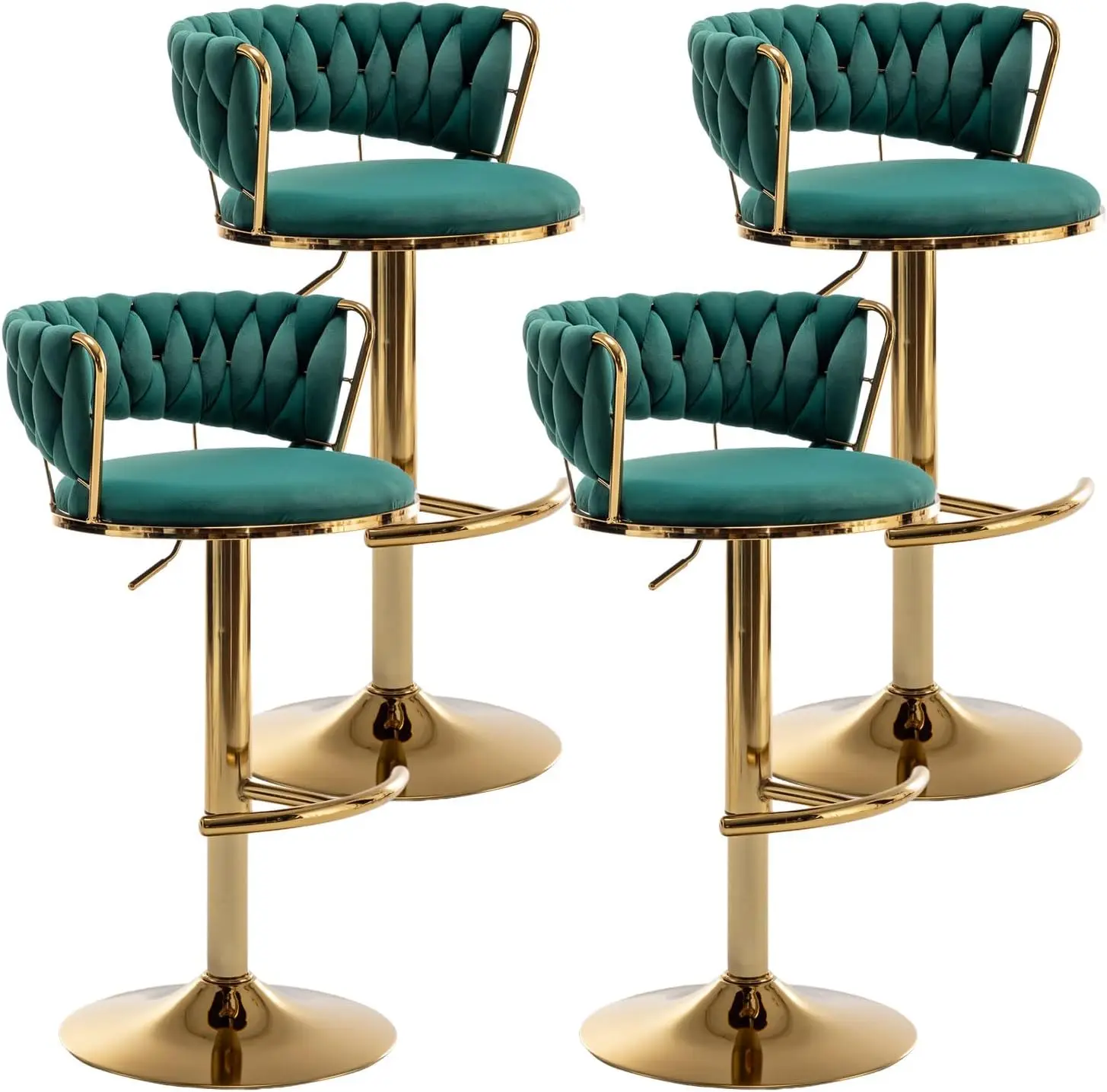 

Velvet Bar Stools Set of 4, Counter Height Bar Chairs with Low Back, Gold Swivel Bar Stool for Kitchen Island, (Green)