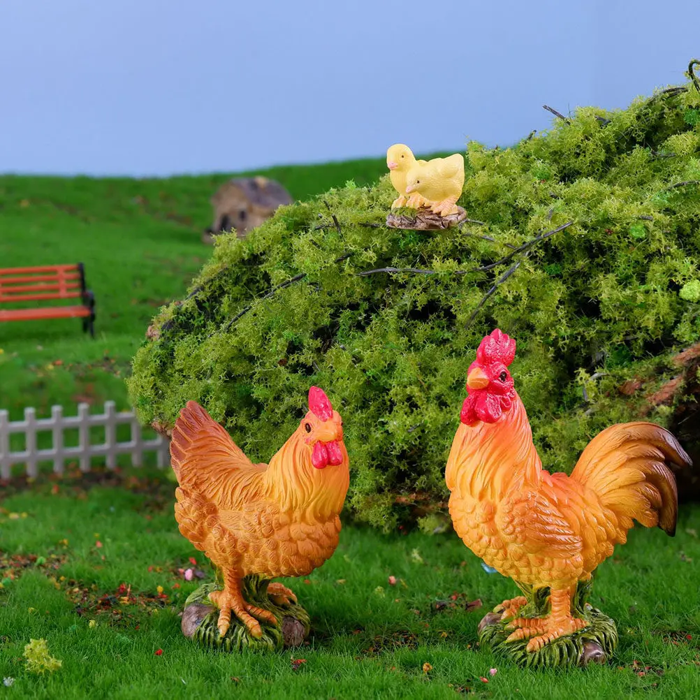 3Pcs Lovely Resin Chicken Ornament Elegant Chicken Shape Desktop Decor Modern Room Accent Piece for Miniature Scene Decoration