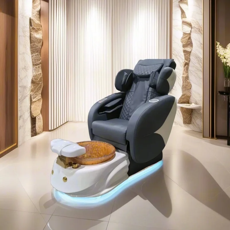 Factory Direct Luxury Foot Spa Chair with Gold Stainless Steel Faucet Custom Color Adjustable Seat Backrest for Nail Salons