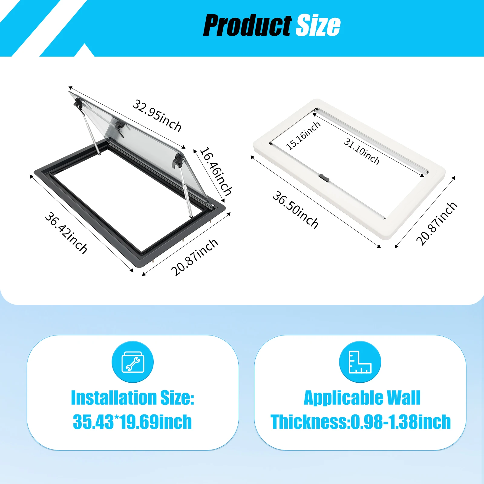 Caravan Extrapolated Ventilation Window, Motorhome Window, Caravan Exhaust Windows Opening Angle 70° with Sunshade & Insect Mesh