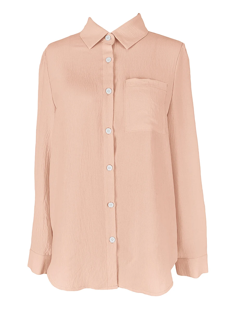 Damen Freizeit-Langarm-Bluse mit Knöpfen, einfarbig, Reverskragen, elegante Büro-Oberteile für Frühling und Herbst – Detail 4