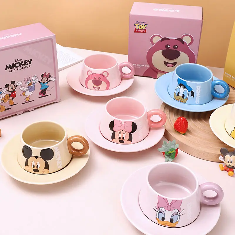 Disney animation Mickey Donald Duck ceramic coffee cup girls practical high-end cup home drinking cup and saucer set wholesale