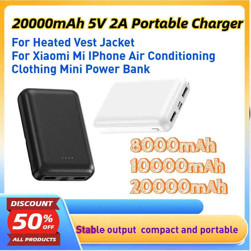

20000mAh 5V 2A Portable Charger for Heated Vest Jacket for Xiaomi Mi IPhone Air Conditioning Clothing Mini Power Bank