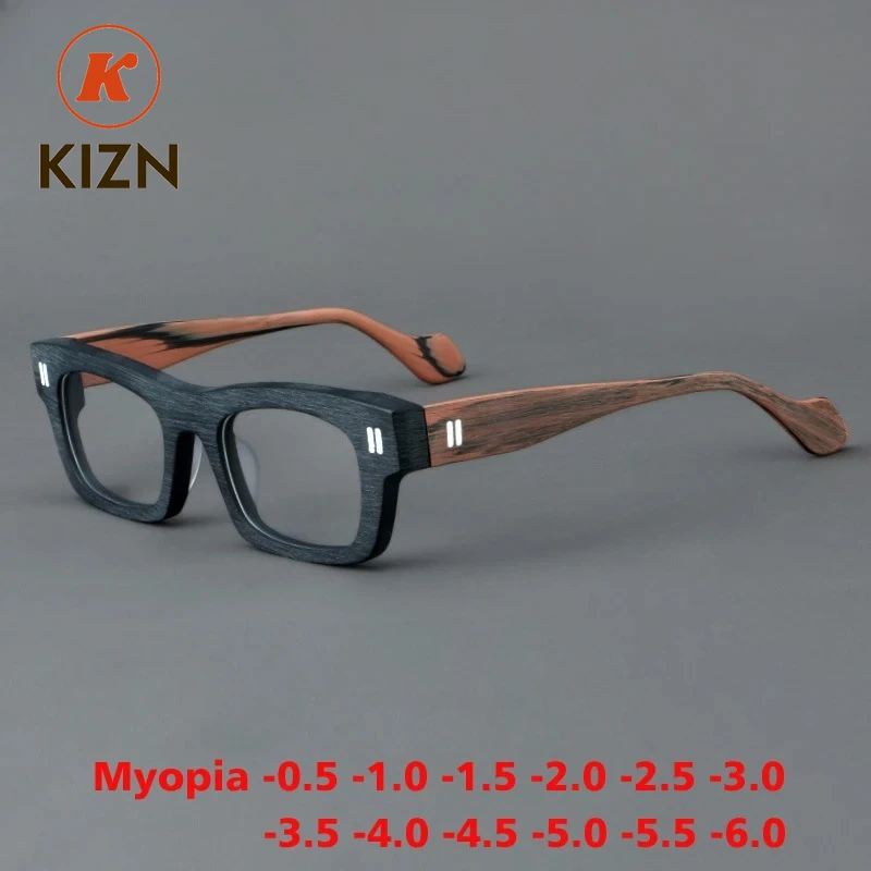 

KIZN ацетатные очки для близорукости, оправа для мужчин, квадратные оптические очки по рецепту, женские роскошные очки в стиле ретро от -0,5 до -6,0