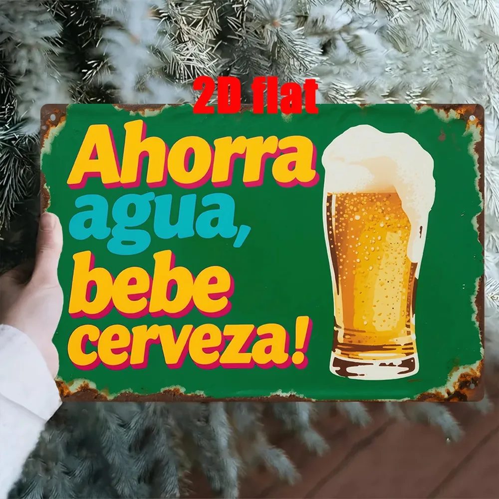 Letrero Metálico Vintage de Cerveza Española para Decoración de Pared, Letrero Verde de Bar con Diseño de Jarra de Cerveza, 19.81x29.97 cm para Pub o Cuarto de Hombre