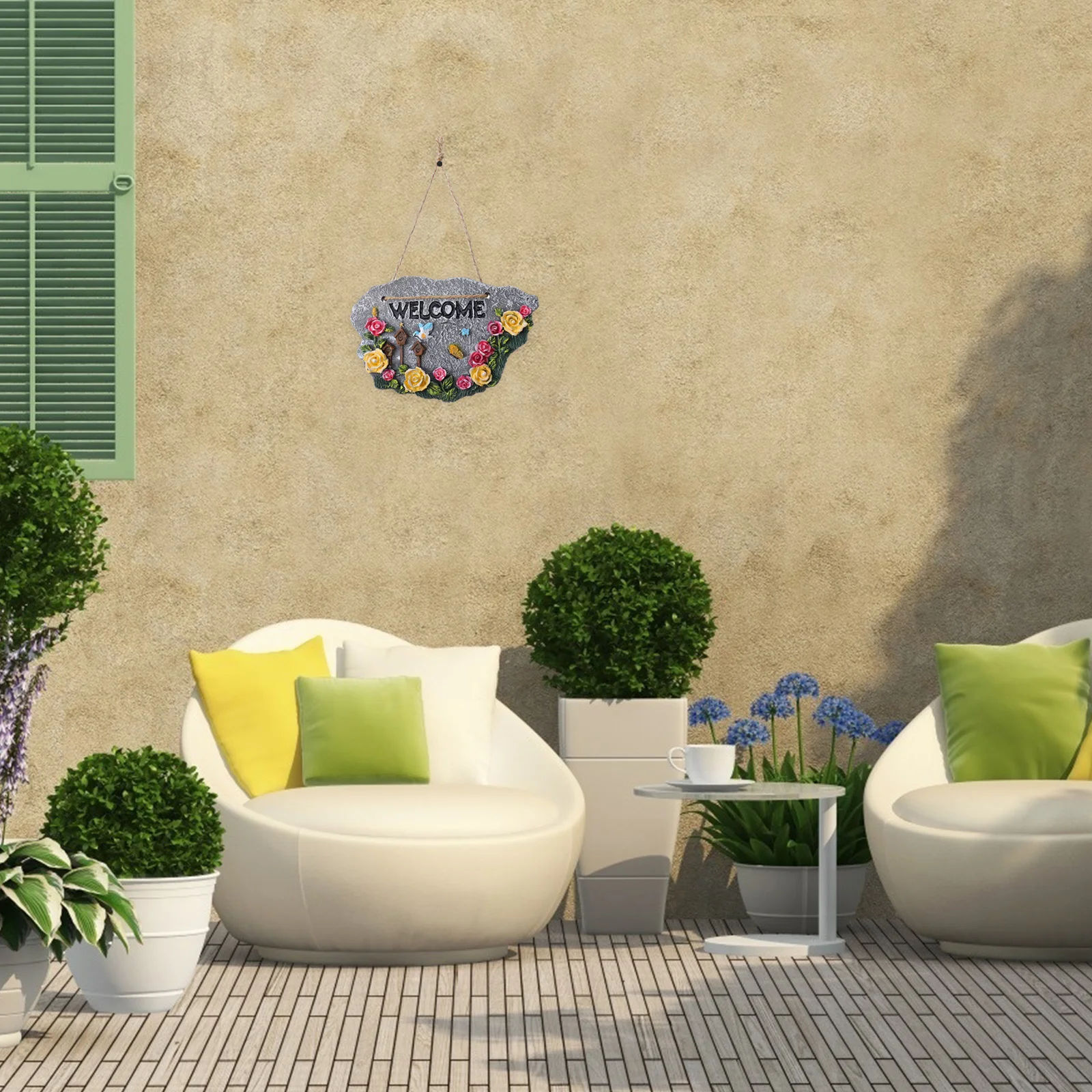 

1Pcs Welcome Board Pendant Hanging Decor Resin Craft with Rope Design for Garden Home Door Wall Holiday Party Scene Decoration