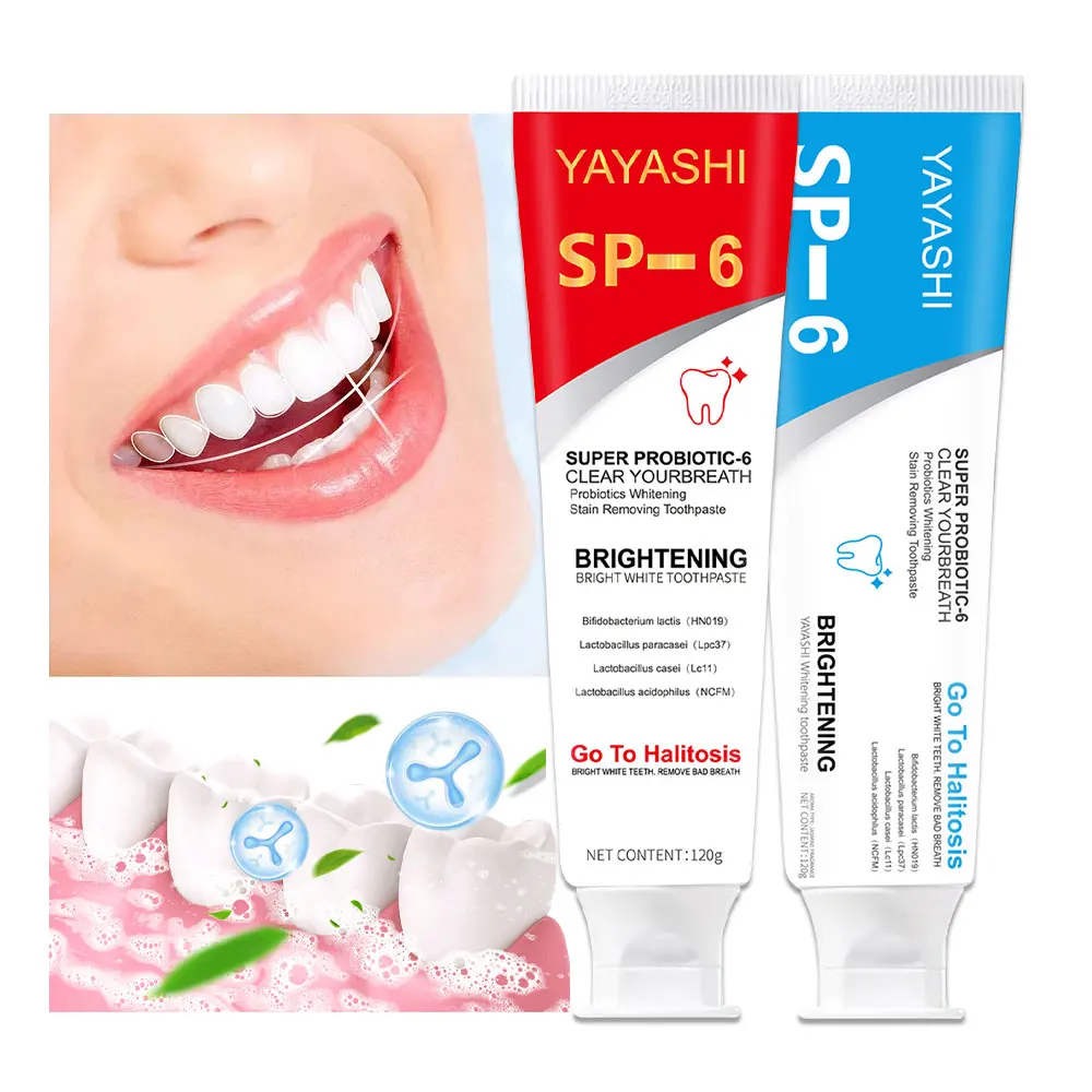 SP-6 ยาสีฟัน Oral Fresh Breath ทําความสะอาดช่องปากฟัน Stain Remover ป้องกันกลิ่นปากโปรไบโอติก W-hitening ยาสีฟัน Dropship