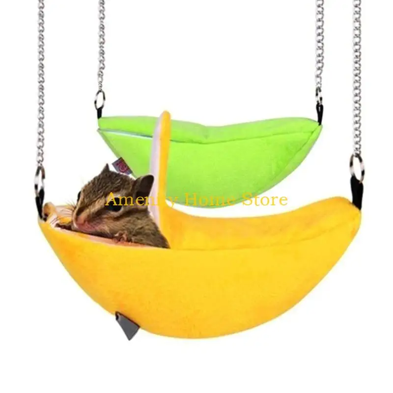 F26C Hamster Warm Bed Hanging Banana Hammock for Small Animals Cage Accessories for Squirrel Sugar Glider Ferret 2 Colors