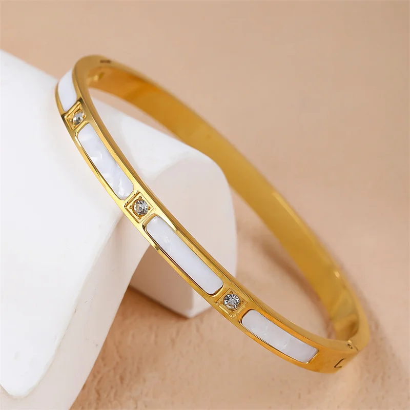 Fashion Shell Rhinestones Wristlet Stainless Steel Bracelets For Women Gold Color Bangles No Fading Jewelry Gift