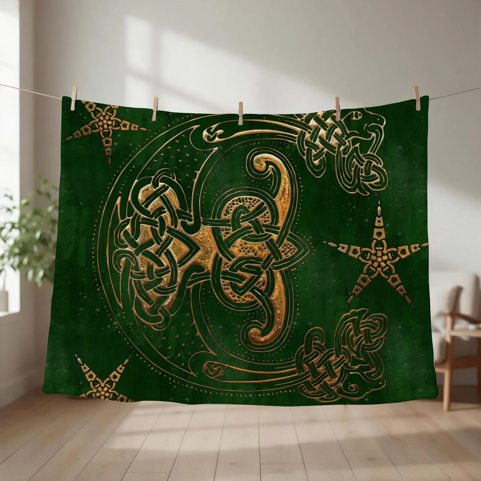 Forest and Gold Celtic Throw Blanket couch cozy soft plush fuzzy picnic outdoor blanket