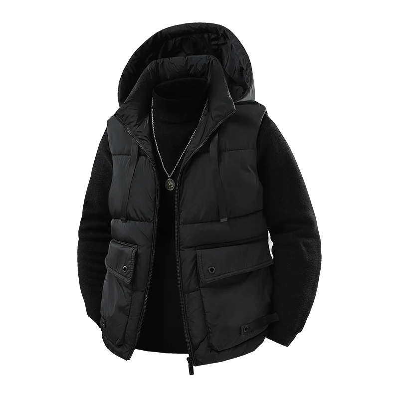 ملابس العمل أسفل القطن وسادة مبطنة سترة سترة رياضية مريحة انفصال مقنعين سترة سميكة الدافئة الرجال جيب كبير سترة #5