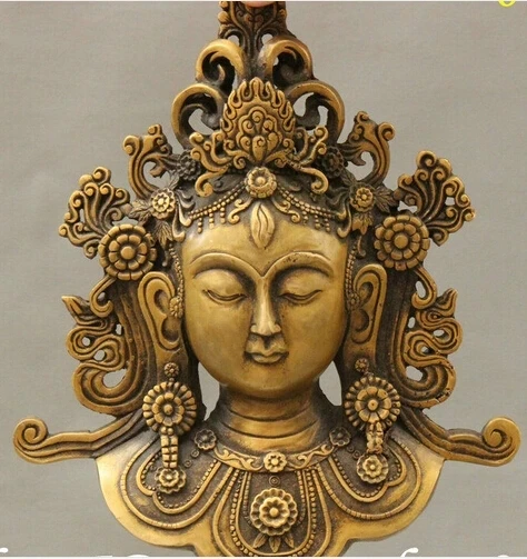 

Free shipping 9" Tibet Buddhism Temple Bronze White Tara GuanYin Goddess Buddha Head Statue 22cm