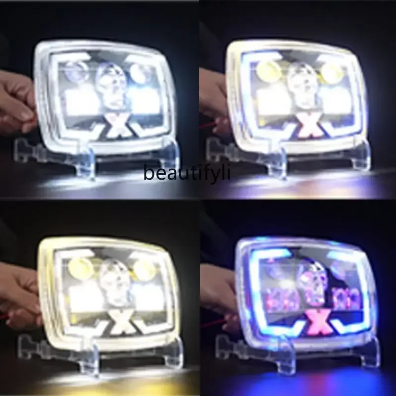 S23 المصابيح الأمامية للدراجات النارية 4 بوصة أضواء LED على شكل جمجمة مربعة بالجملة، أضواء
