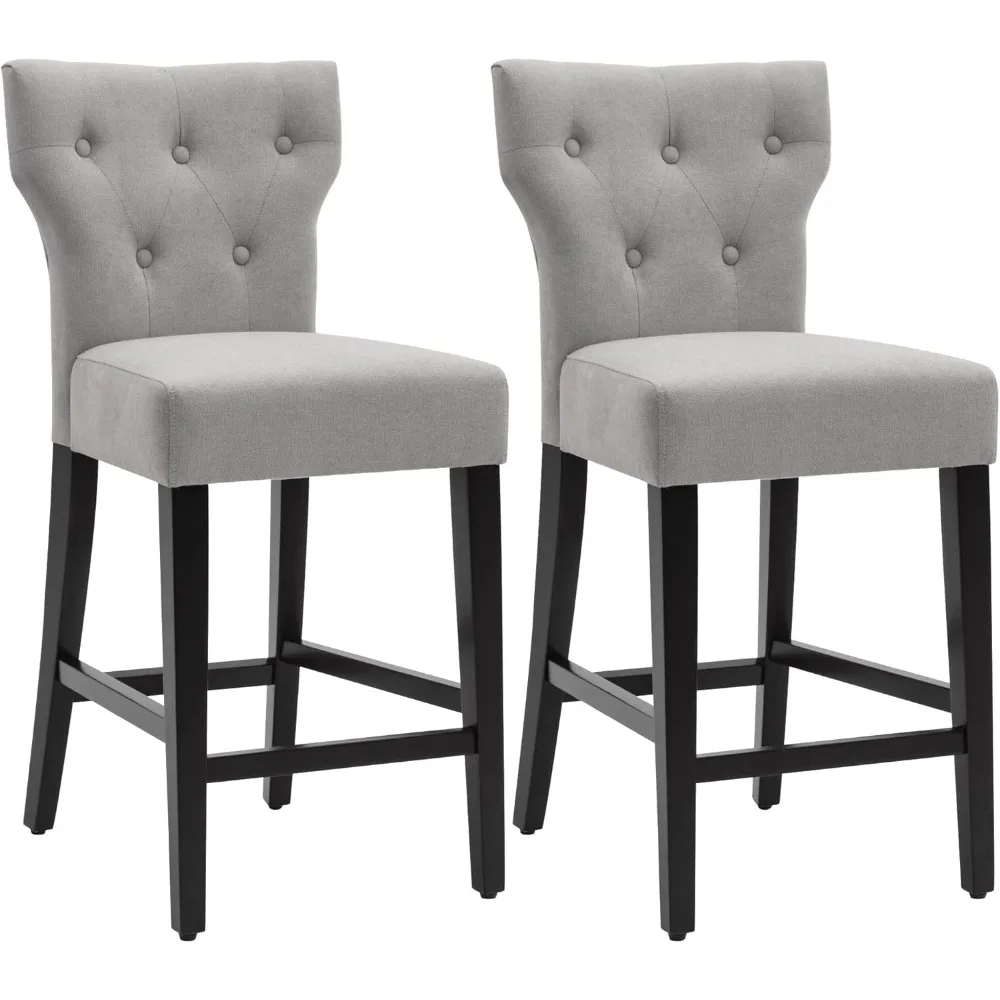 25 inch Barstools Gray Fabric Counter Height Bar Stools with Wood Legs, Set of 2