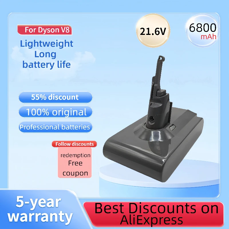 

Suitable for Dyson 21.6V6800mAh lithium-ion battery household tool SV10100% brand new battery original battery V8 vacuum cleaner