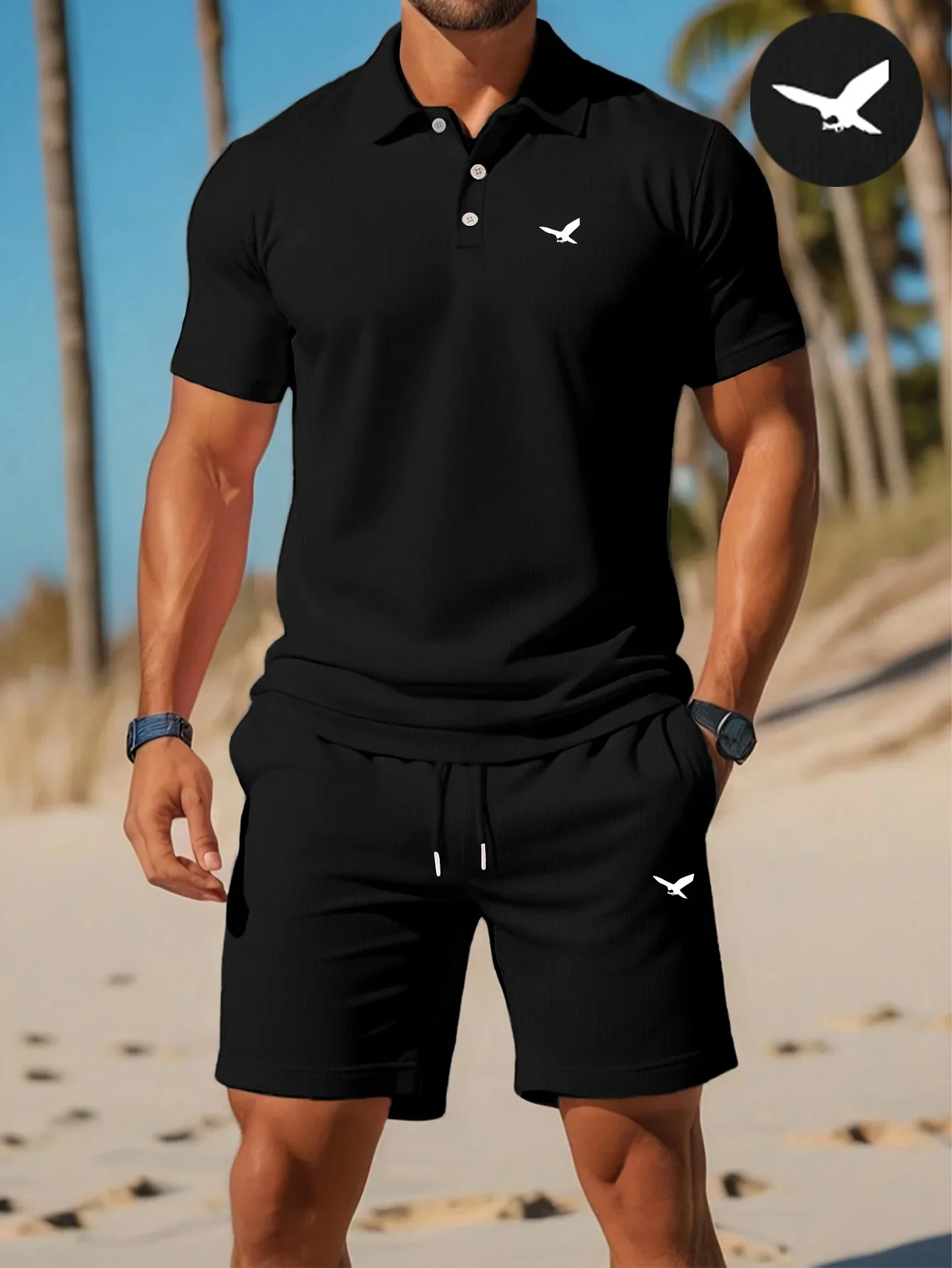 Summer New Men's Polo Shirt Set Casual Sporty Cool Fashionable Slim Fit Breathable Solid Color Short‑Sleeved Shorts Set Men's view 2