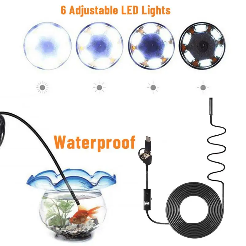 Endoscópio da câmera tipo C com Micro USB, Borescope Cam, Inspeção Smartphone Android, 2m, 3m, 1.5m, 3 em 1