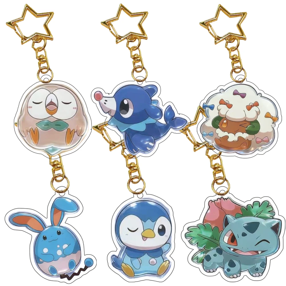 LLavero de acrílico de Anime para Piplup Shaymin Vaporeon Rowlet Popplio, colgante para mochila, accesorios de decoración, llavero acrílico de regalo