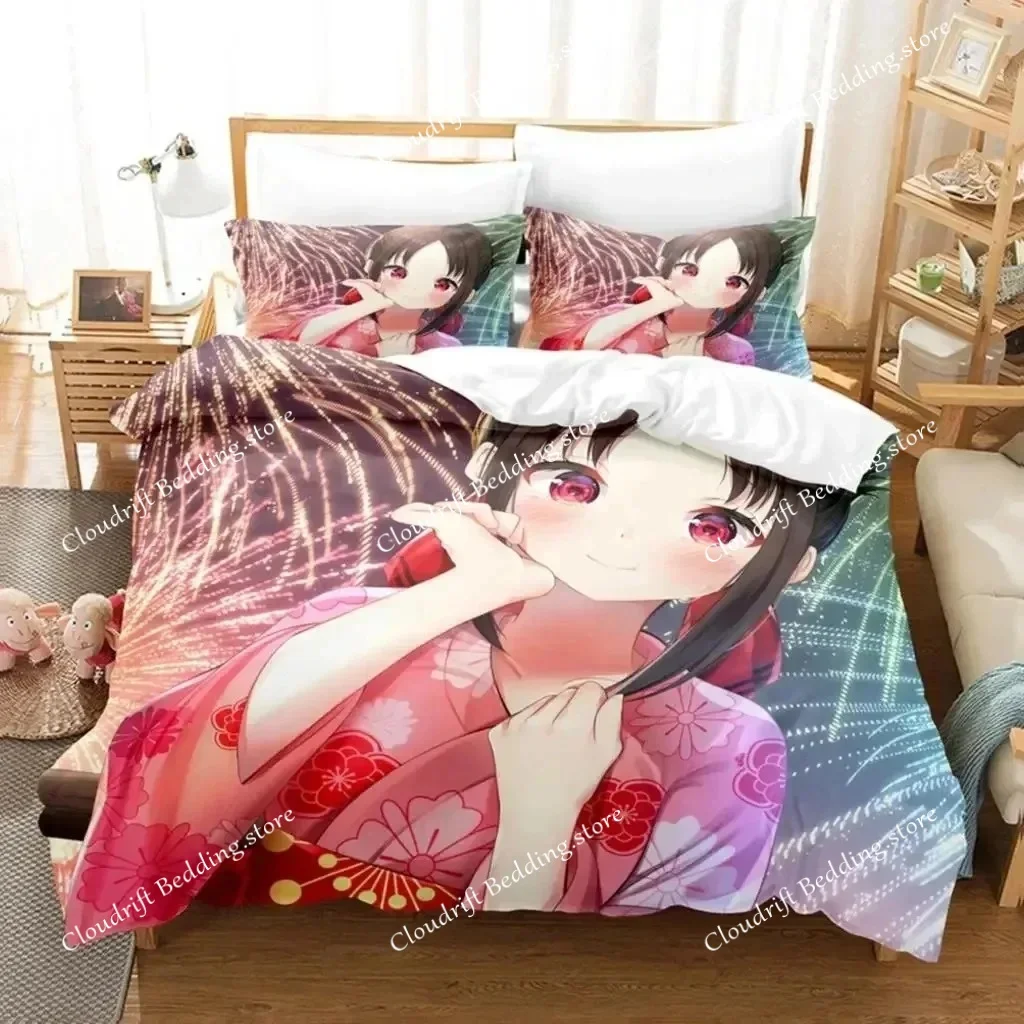 

Комплект постельного белья с 3D-принтом Аниме «Кагуя-сама: Любовь — это война» (Мисс Хуэй) для мальчиков и девочек, размеры Twin и Queen, пододеяльник, наволочка, для мальчиков и взрослых