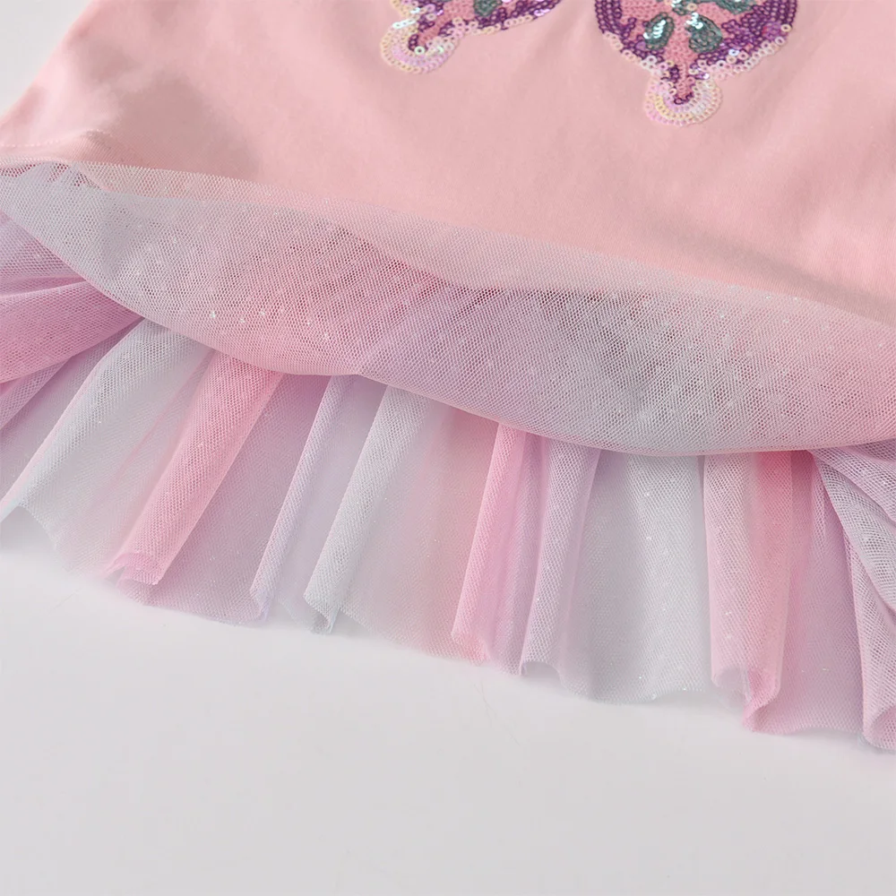 الفتيات الوردي مضيئة كم تي شيرت الاطفال مطرزة الملونة فراشة زين كشكش تيز الاطفال الحفلات نزهات غير رسمية ملابس علوية من القطن