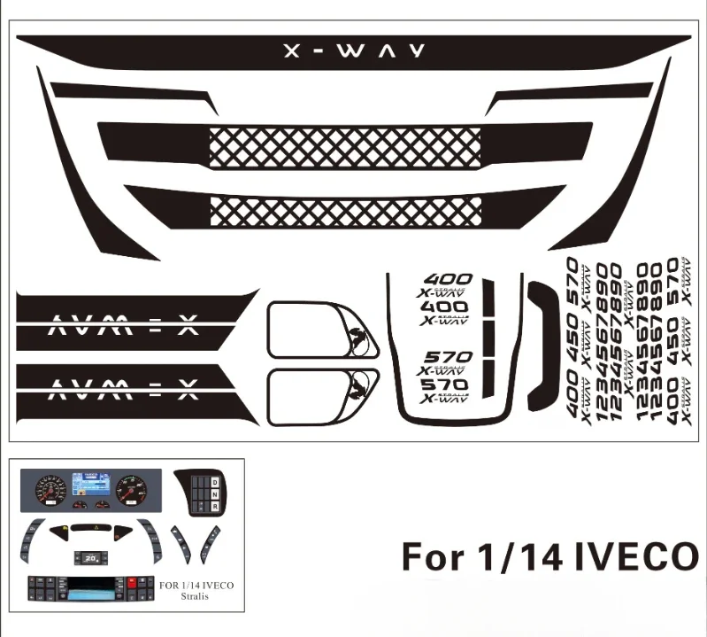 1 Set simulazione metallo argento nero metro decorare bastone per 1/14 Iveco dedicato parti fai da te