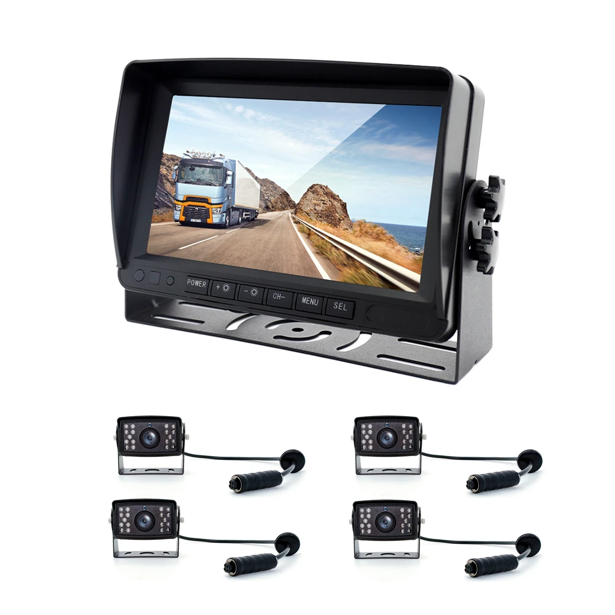 Quad View 7 Inch Backup Rear View and Front View Car Camera System With 4pcs IP68 Cameras for Agriculture Backup Camera Kit