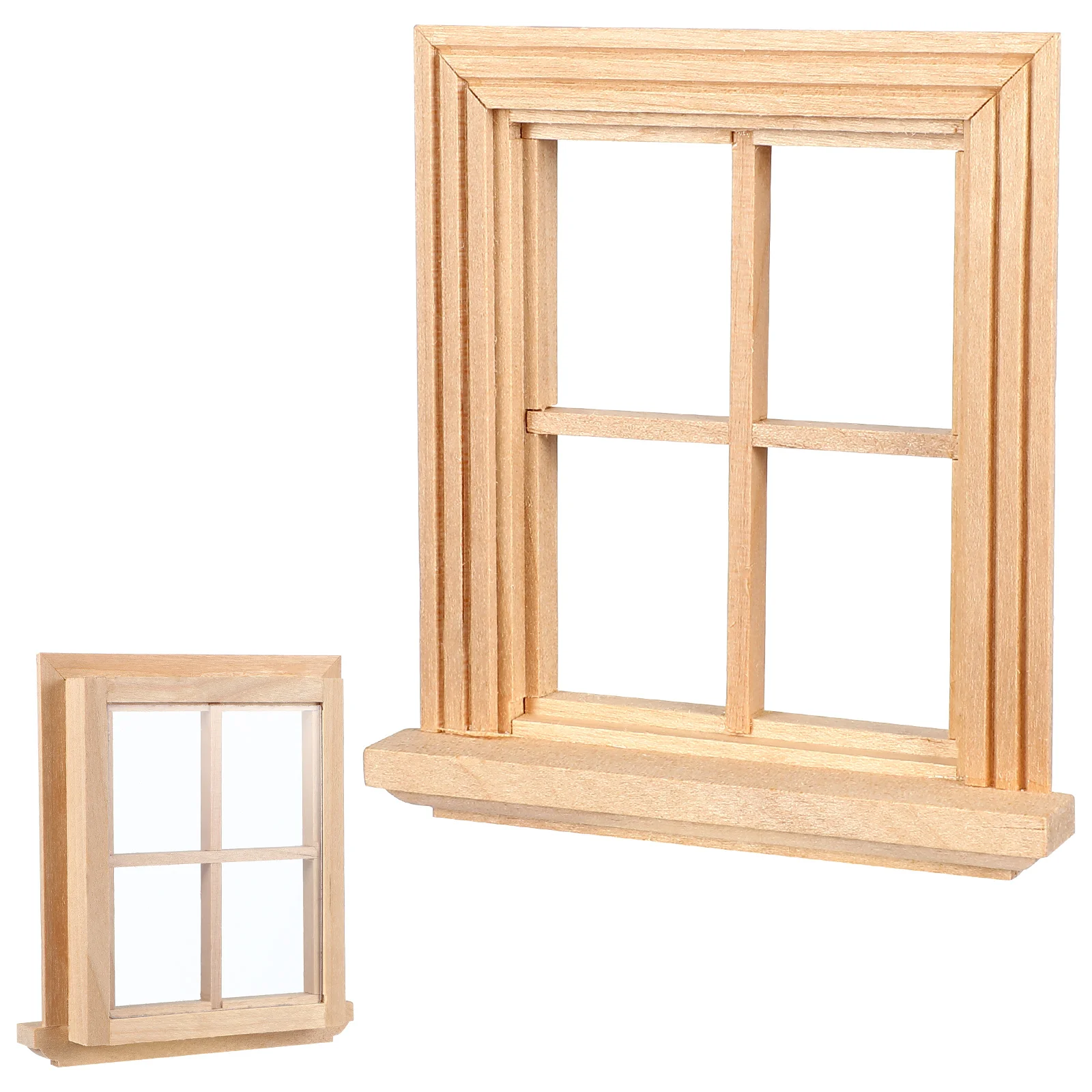 Ventana lisa de cuatro paneles, marcos de muebles en miniatura, adorno para casa, habitación de juguetes, ventanas de cuatro rejillas, modelo de madera pequeño