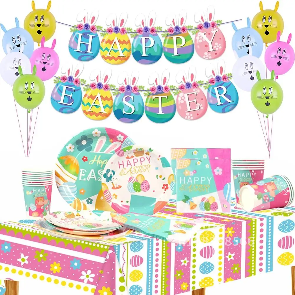 

Easter Party Decor Disposable Tableware Paper Bunny Plates Cups Baby Shower Birthday Party Easter Decorations Home Happy