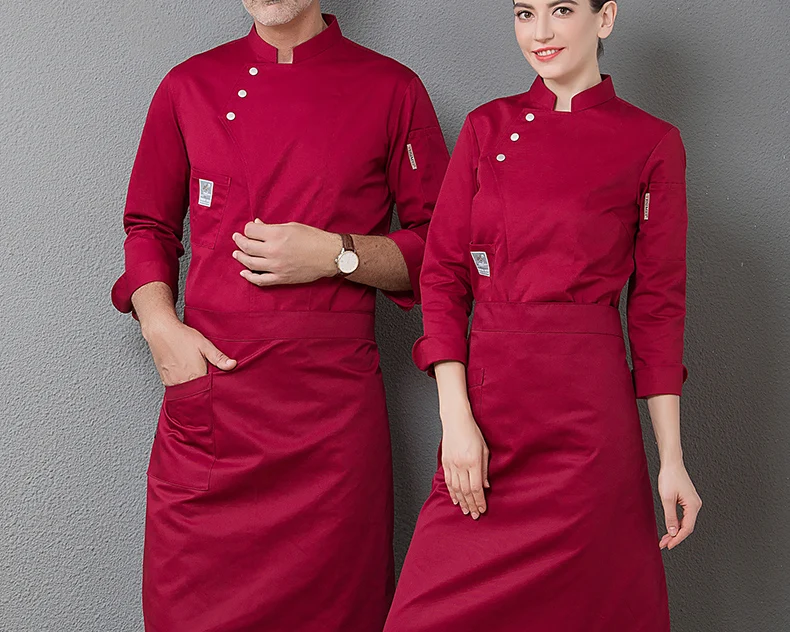 남녀공용 긴팔 요리사 유니폼, 호텔 수통 작업복, 케이크 베이커, 주방 재킷 및 앞치마