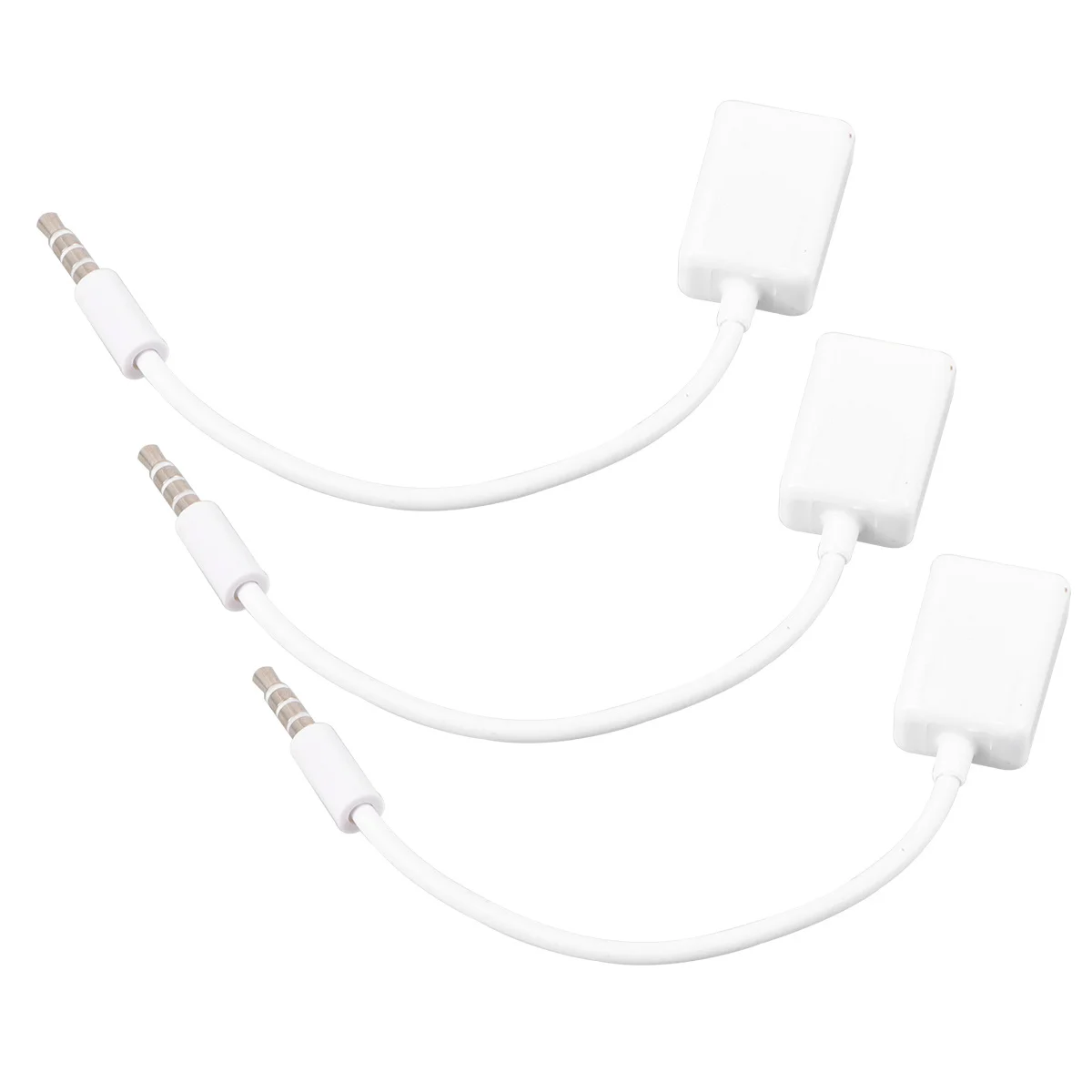 3Pcs USB to 3.5mm Car Aux Cable for Mp3 Transfer and Cd Player Audio Support U-Disk White Otg Cable USB to 3.5mm for Vehicle