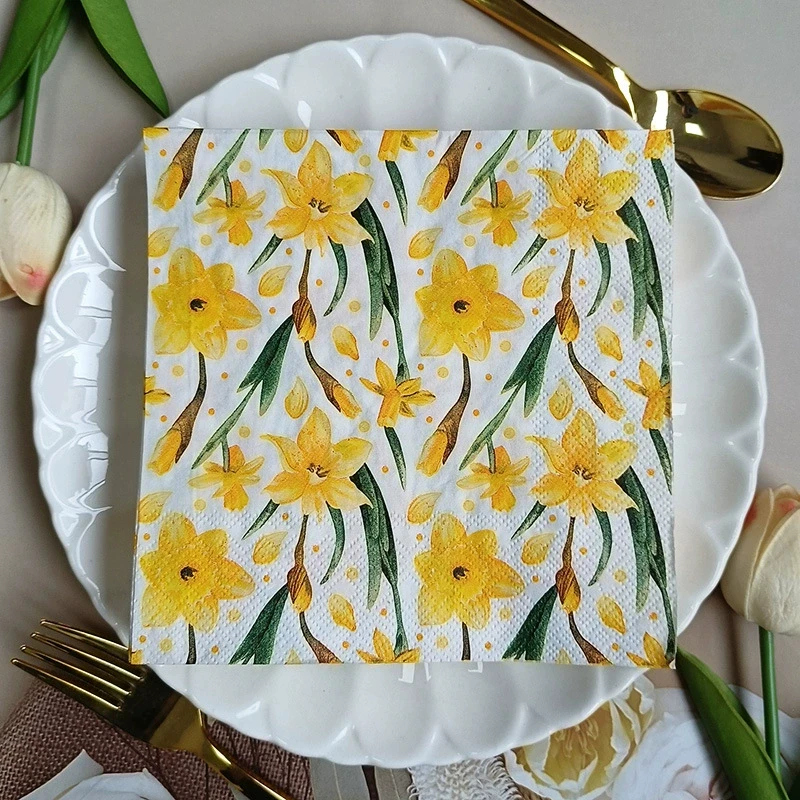 20Pcs Yellow Flower Printed Paper Napkins, 2-Ply Disposable Napkins for Baby Shower Birthday Party - Table Decor Tissue Supplies
