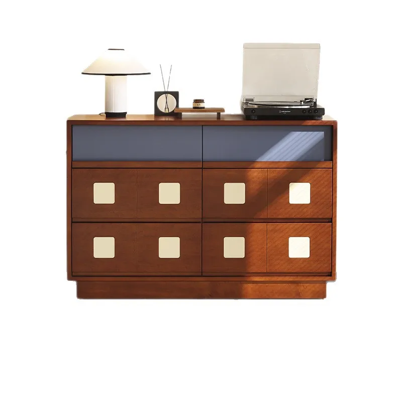Medieval solid wood bucket cabinet Bauhaus color matching retro dining sidecabinet living room bedroom wall locker storage cabi