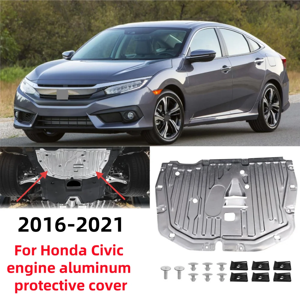 

For Honda Civic 2016-2021 Automotive Bottom Aluminum Engine Protective Cover OE: 74110-TBA-A00/74112-TBA-A00