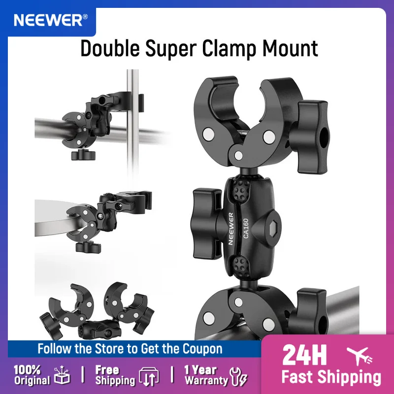 

NEEWER Double Super Clamp Mount with Magic Arm 360° Umbrella Flag Pole Clamp Holder for Studio Light Stand Photography