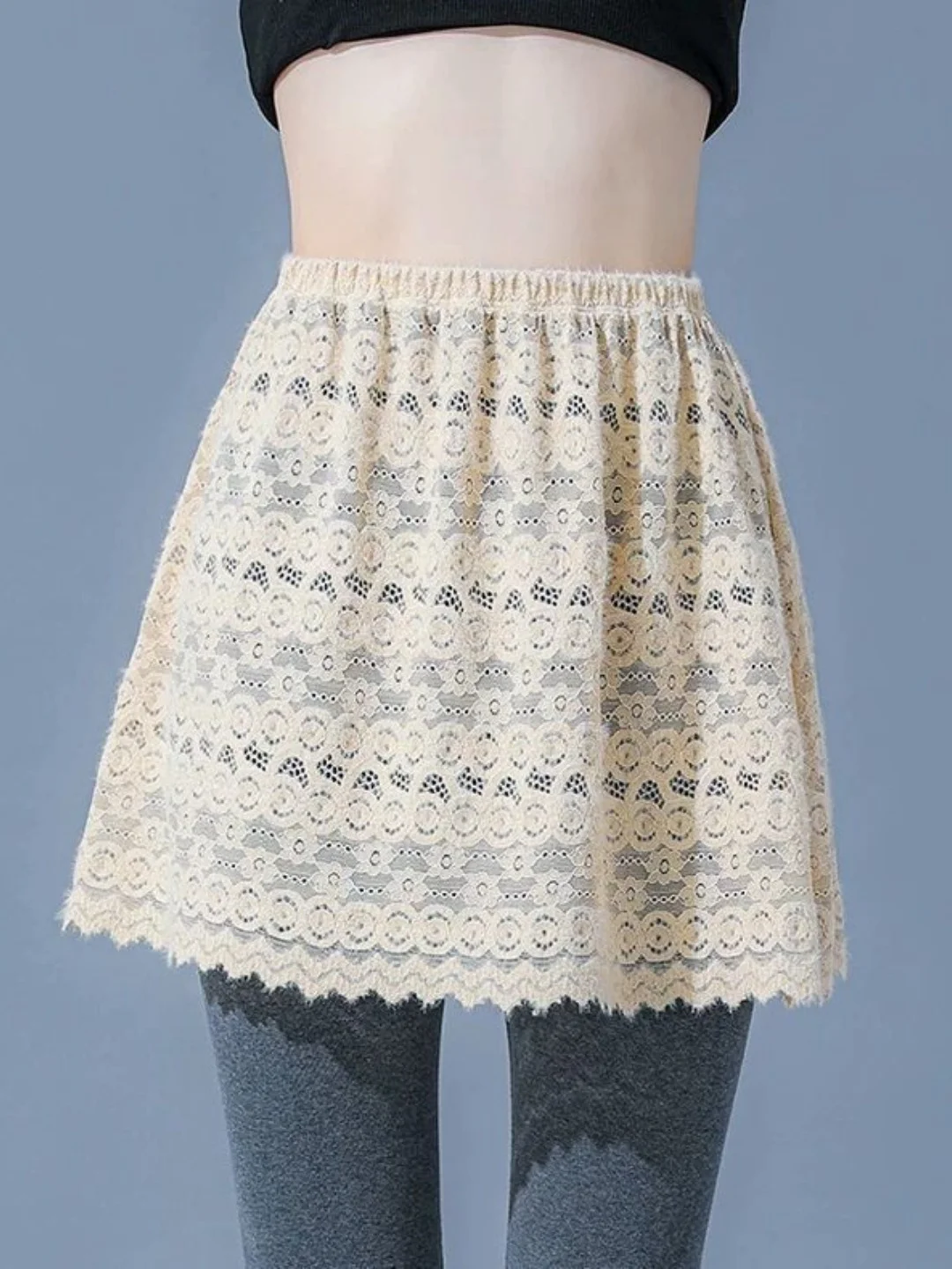 

Faionable Lace Splicing Skirt Women's A-Line Overlap Fake Hem Versatile Skirt Large Size 300 Pou Commute Sle